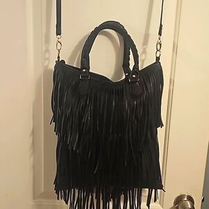 H&M's Designer Large Black Bag w/Fringes (2 Tiers Front/Back), Handles & Strap